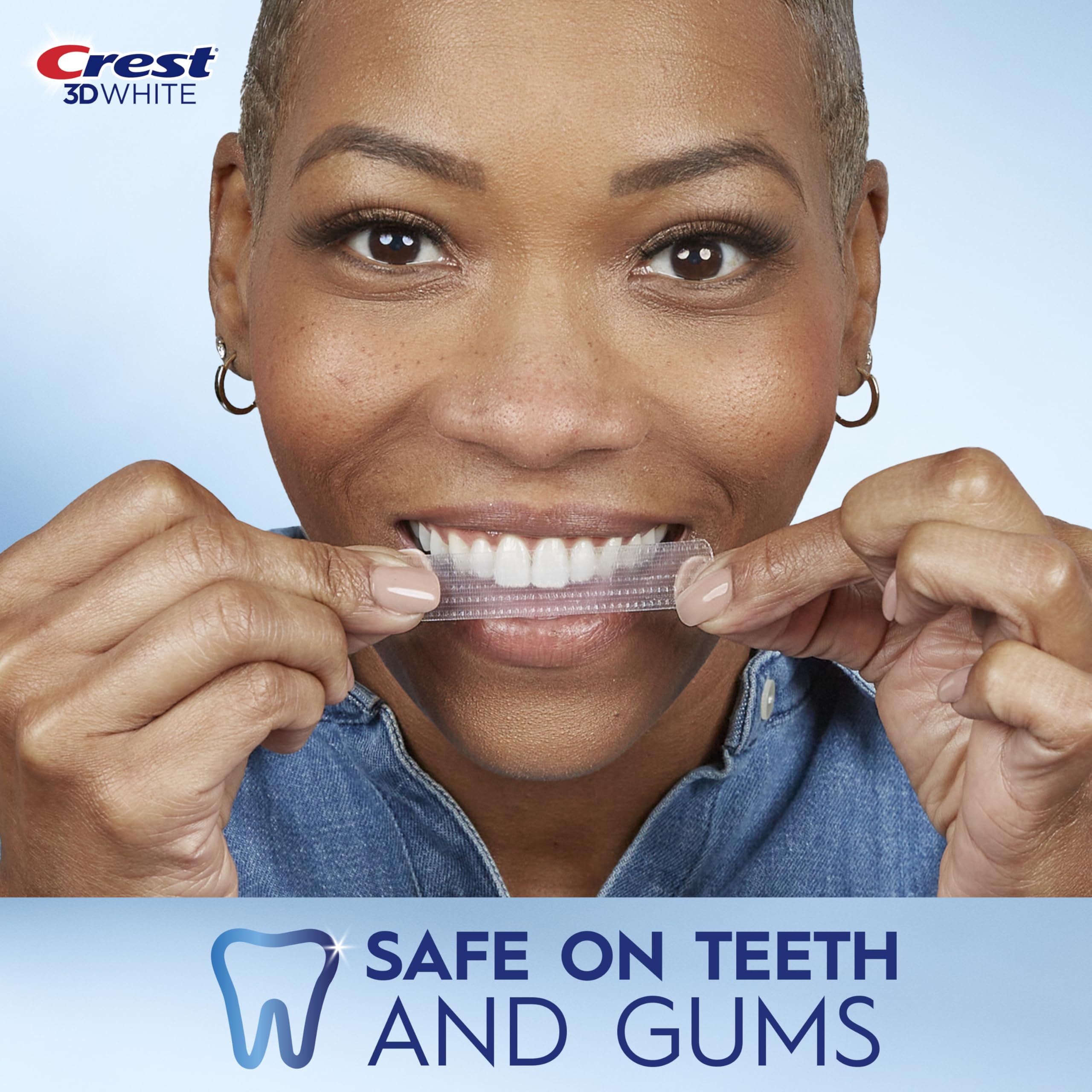 Crest 3D Whitestrips advanced seal technology detail showing no-slip grip advantage