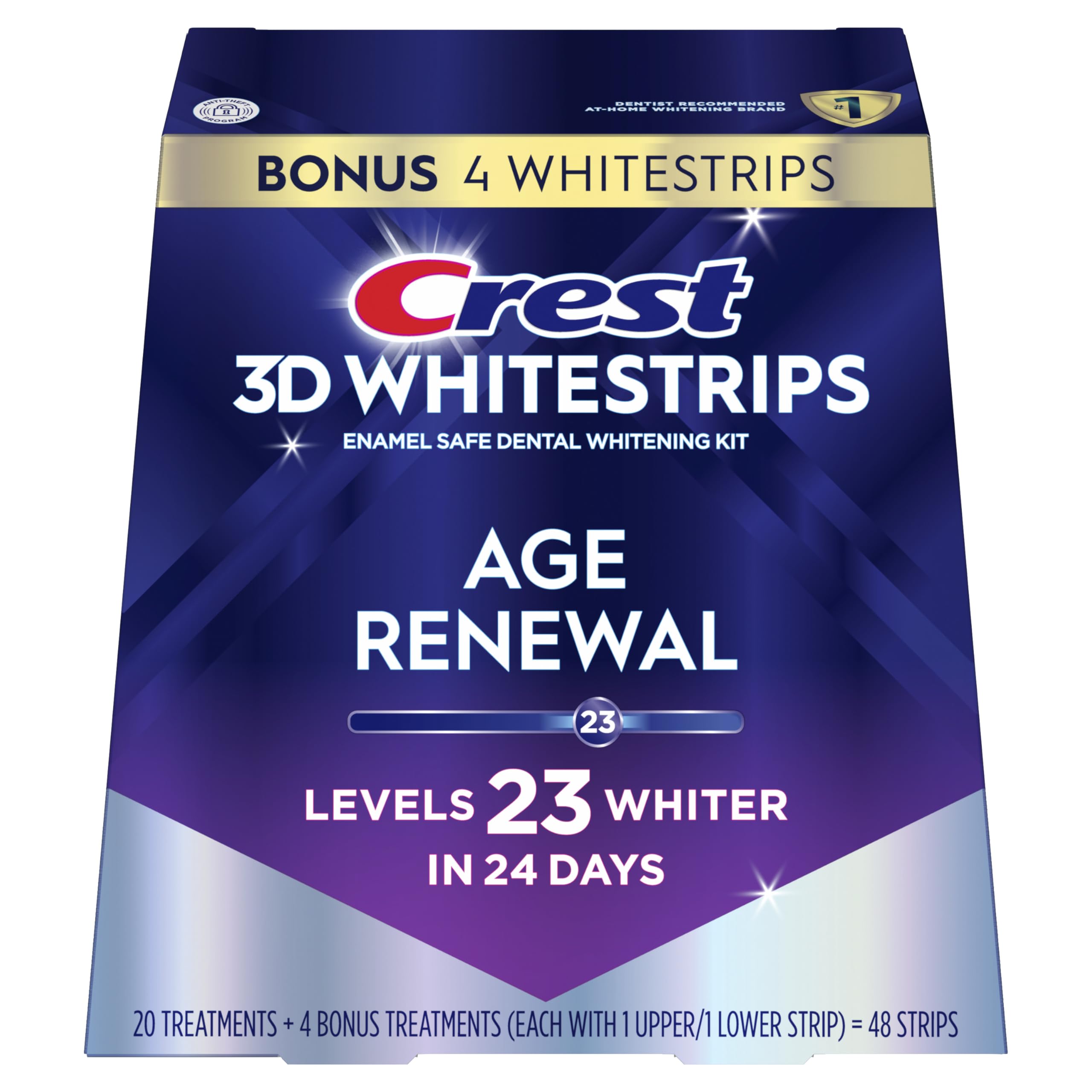 Crest 3D Whitestrips box front showing product and benefits for confidence