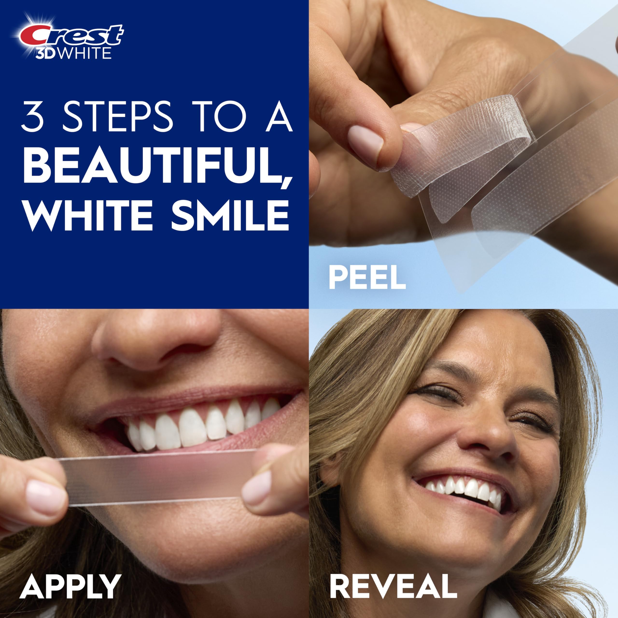 Crest 3D Whitestrips packaging contents overhead view showing included treatments