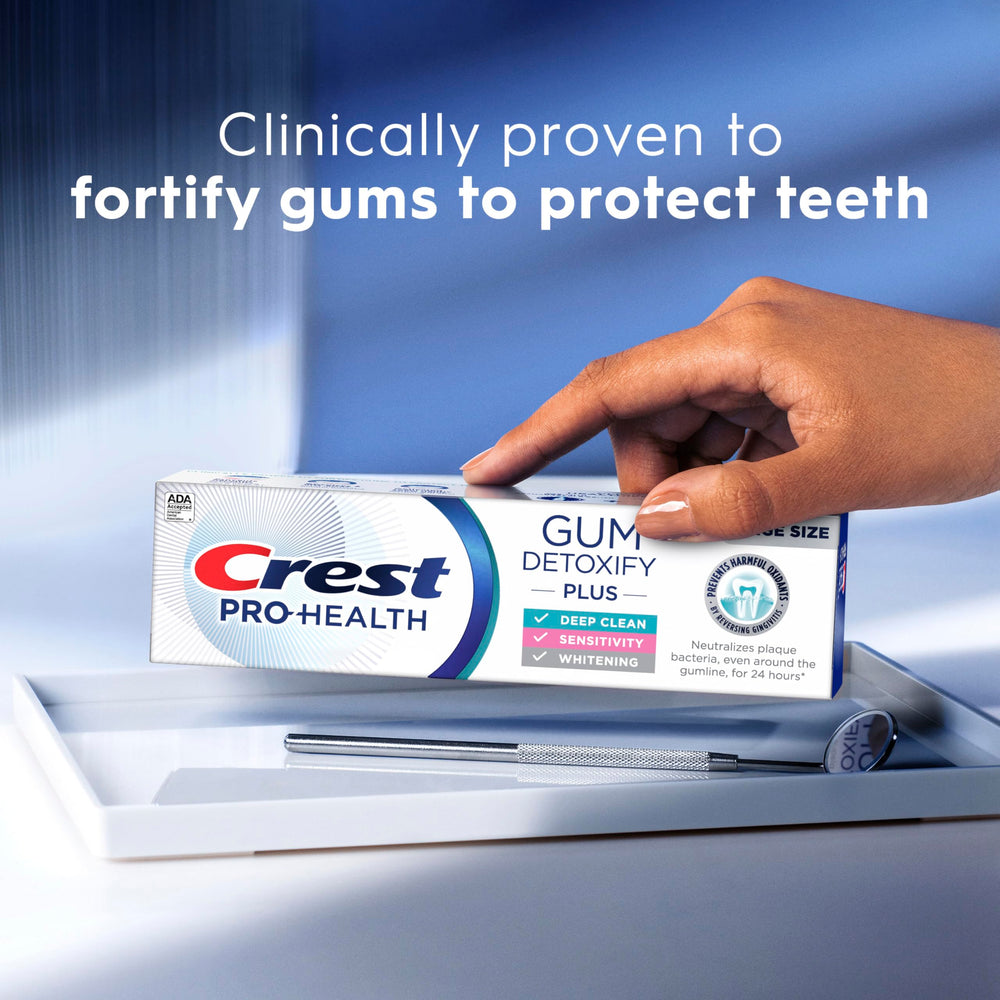 Three Crest Gum Detoxify tubes arranged to show quantity and value pack