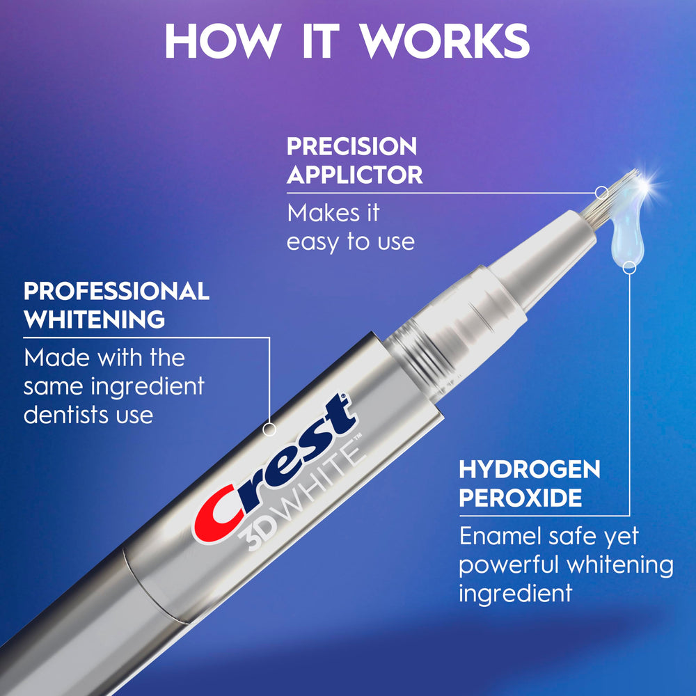 Crest pen being applied to teeth for quick stain-targeting touch-ups