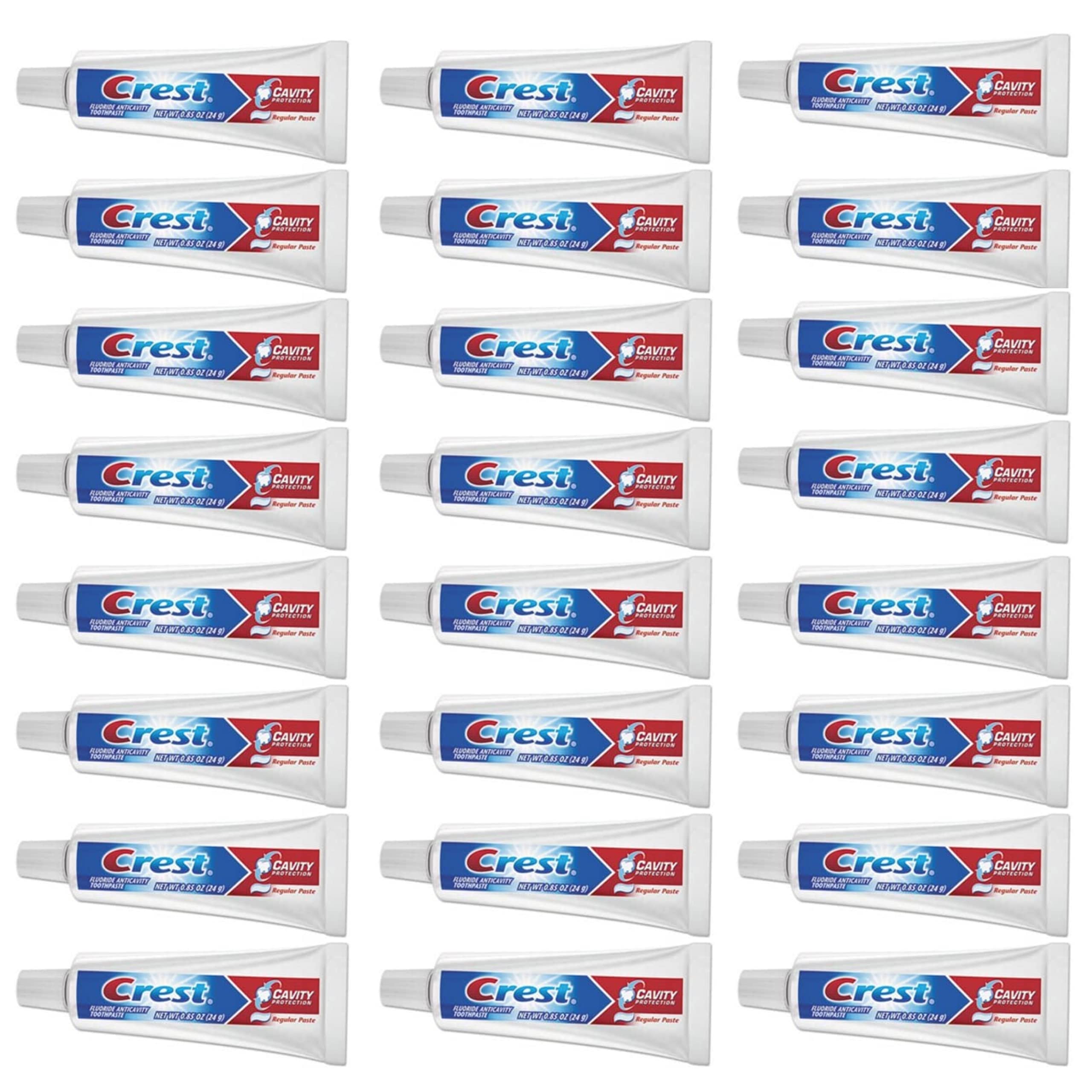 Crest travel tube front packaging showing brand and travel-size convenience