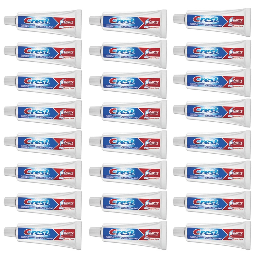 Crest travel tube front packaging showing brand and travel-size convenience
