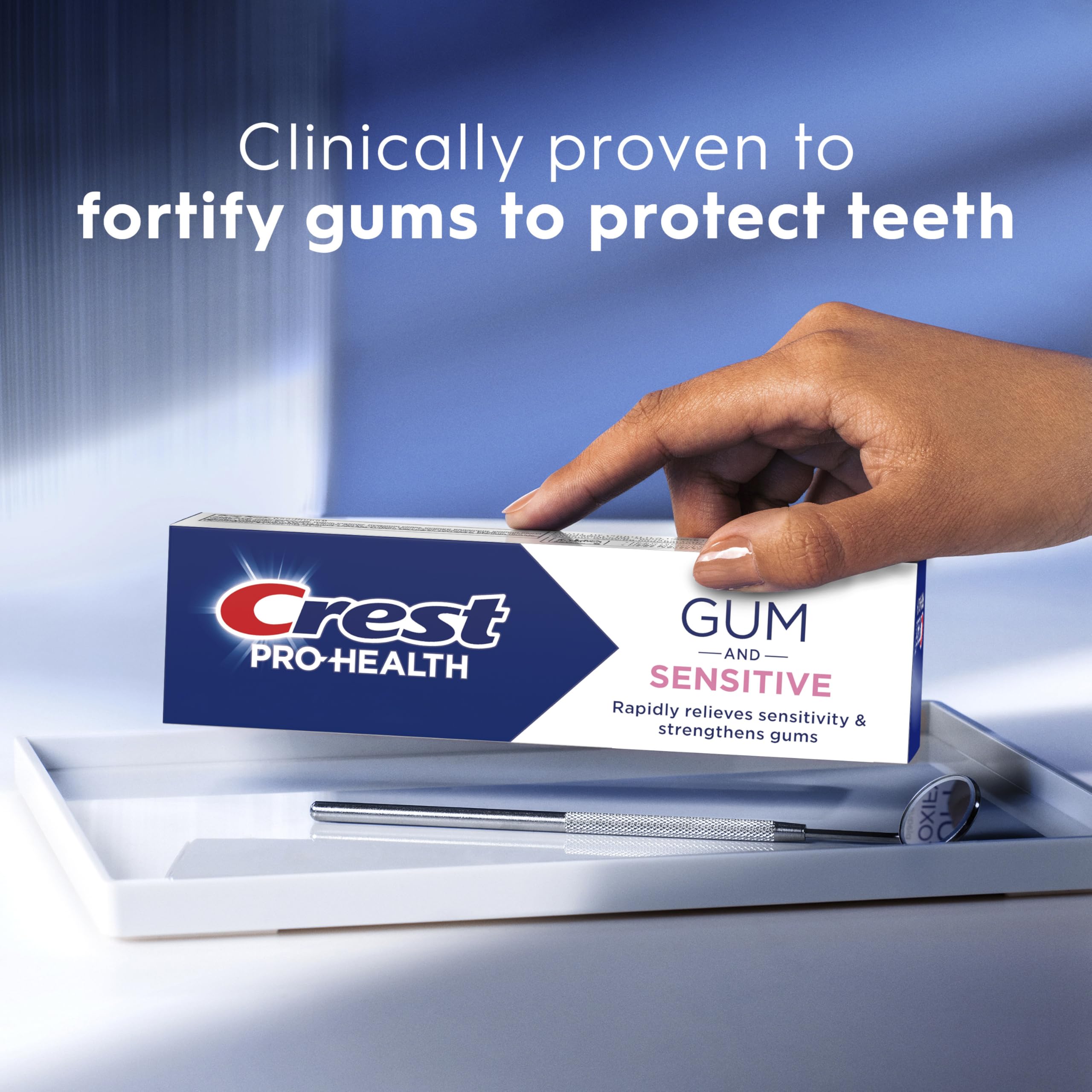 crest product label close-up showing stannous fluoride ingredient clarity