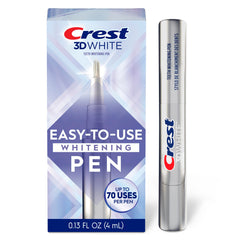 Crest whitening pen front packaging showing product benefit of easy portability