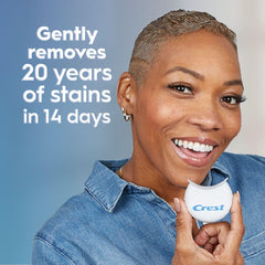 Person smiling while wearing Crest Whitestrips showing convenient everyday use
