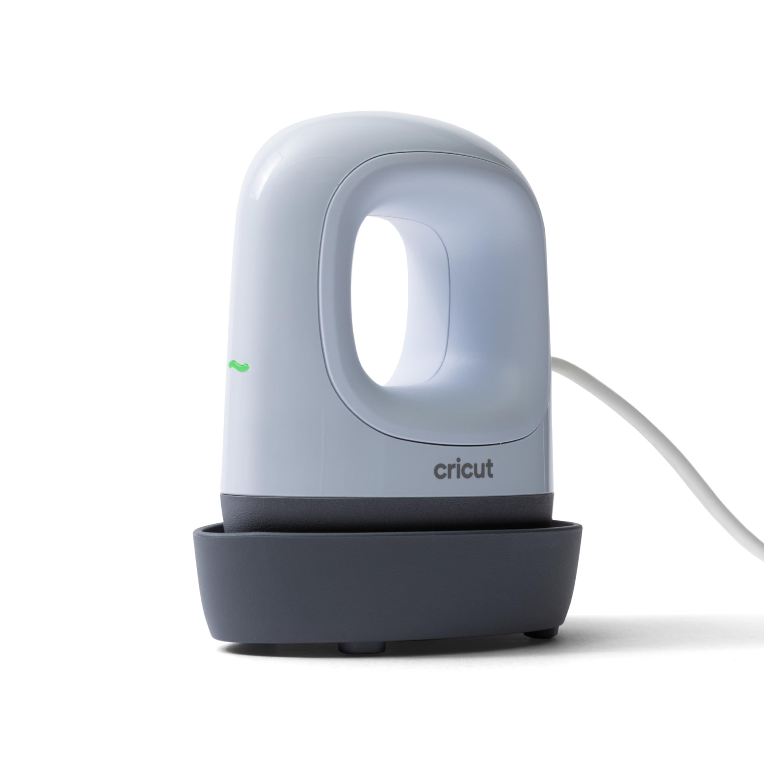 Cricut EasyPress Mini LT front view showing compact blue design and benefit of portability