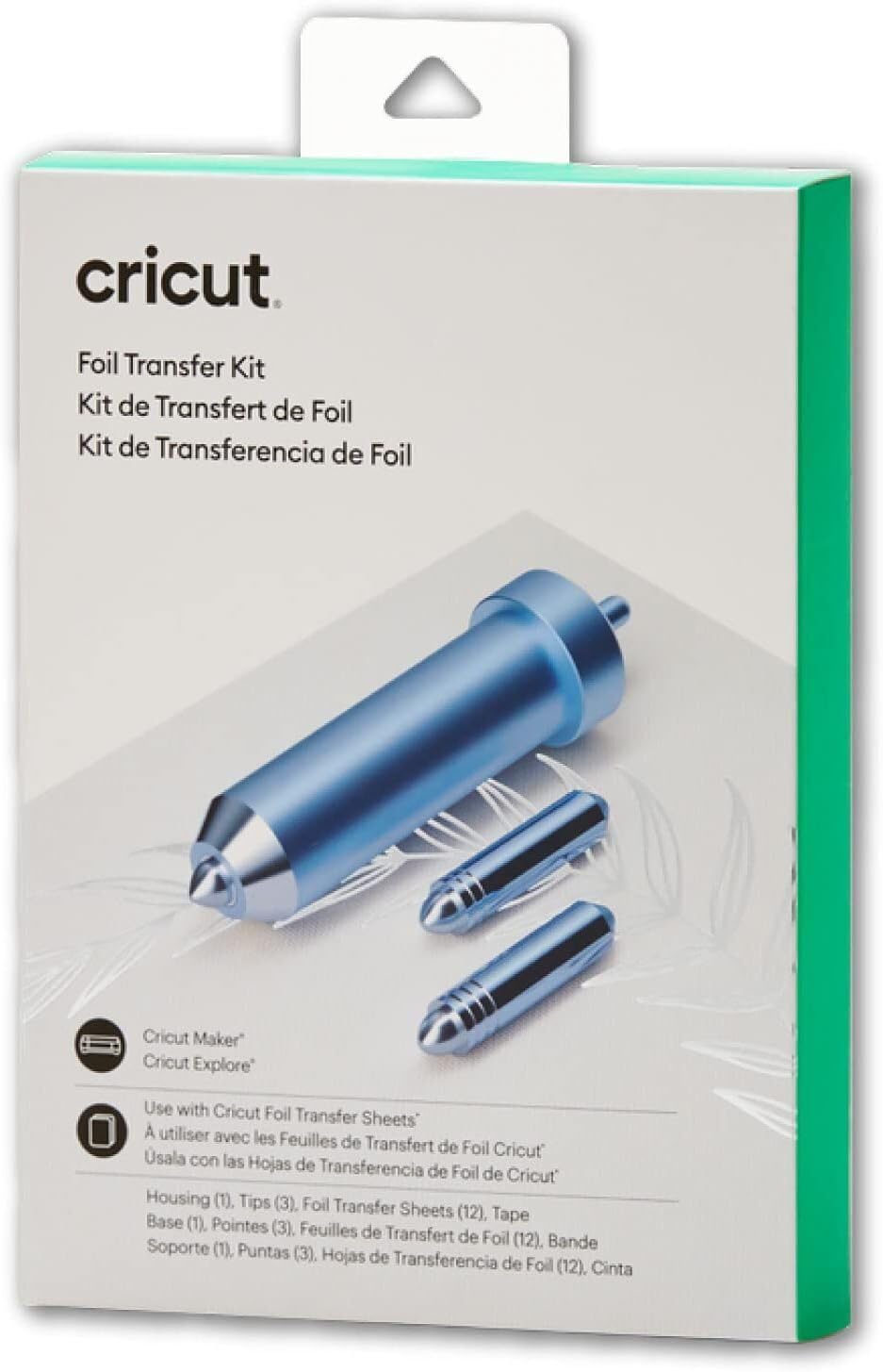 Cricut foil transfer kit front packaging showing contents for easy project starts