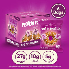 CRISP POWER pretzel held in hand to show serving size and portable snacking benefit