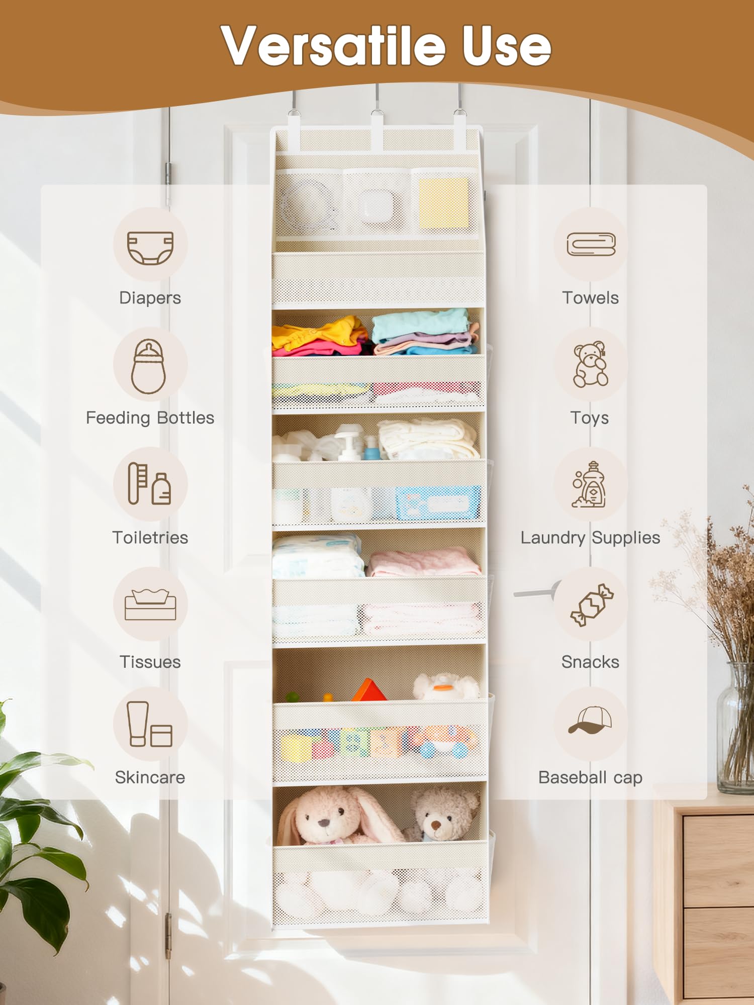 Criusia in bathroom with towels and toiletries improving order