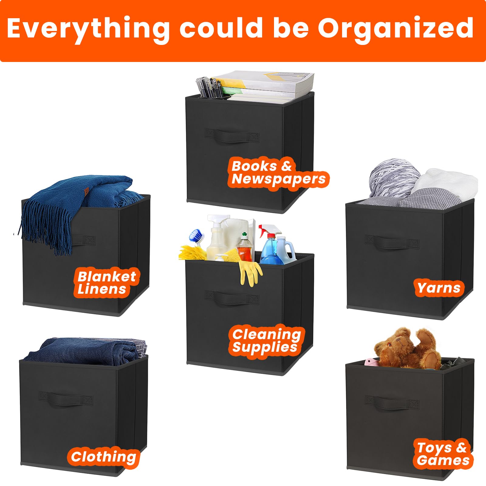 Criusia bin inserted in cubby shelving demonstrating neat fit and maximized shelf organization