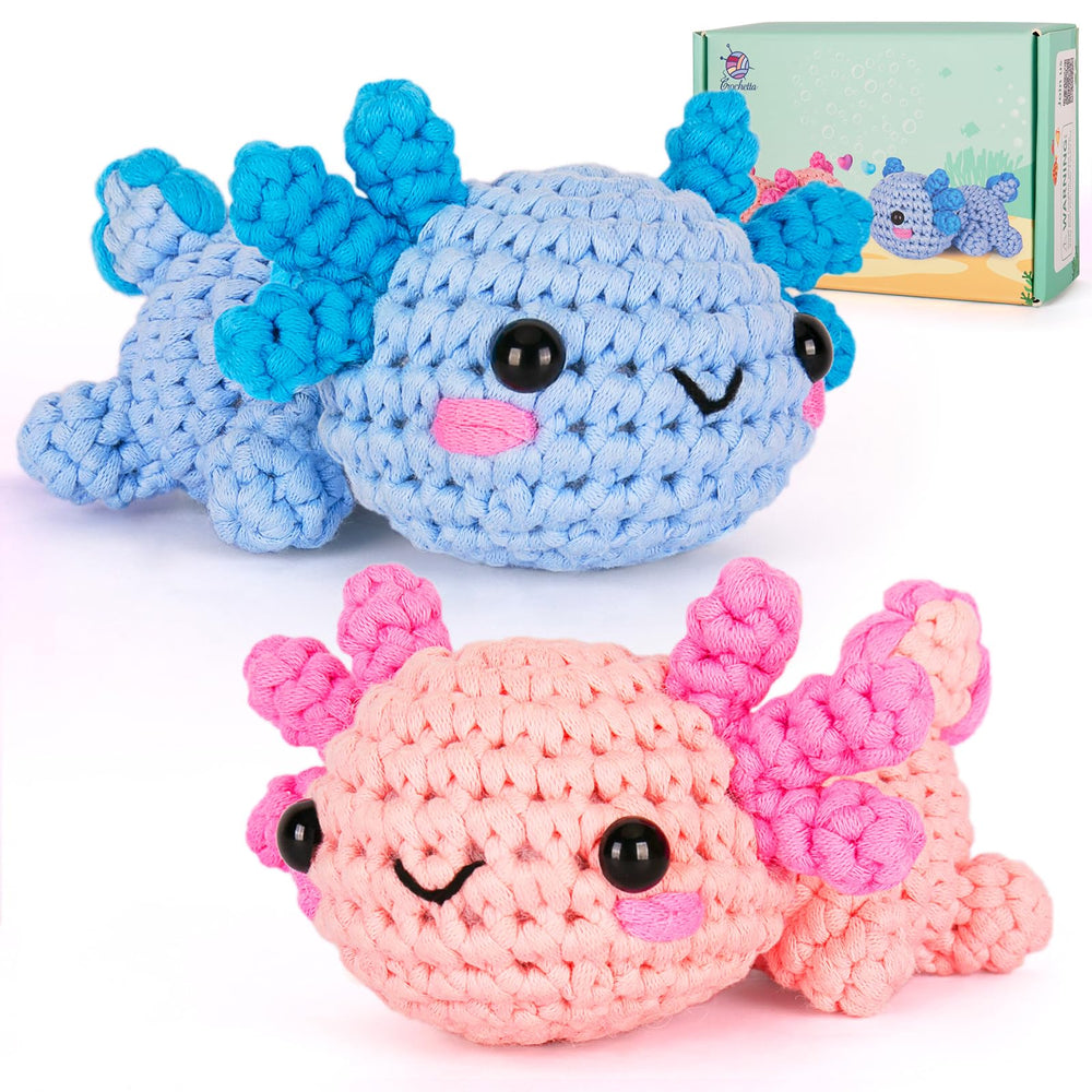 Crochetta kit box front view showing included materials and gift packaging benefit