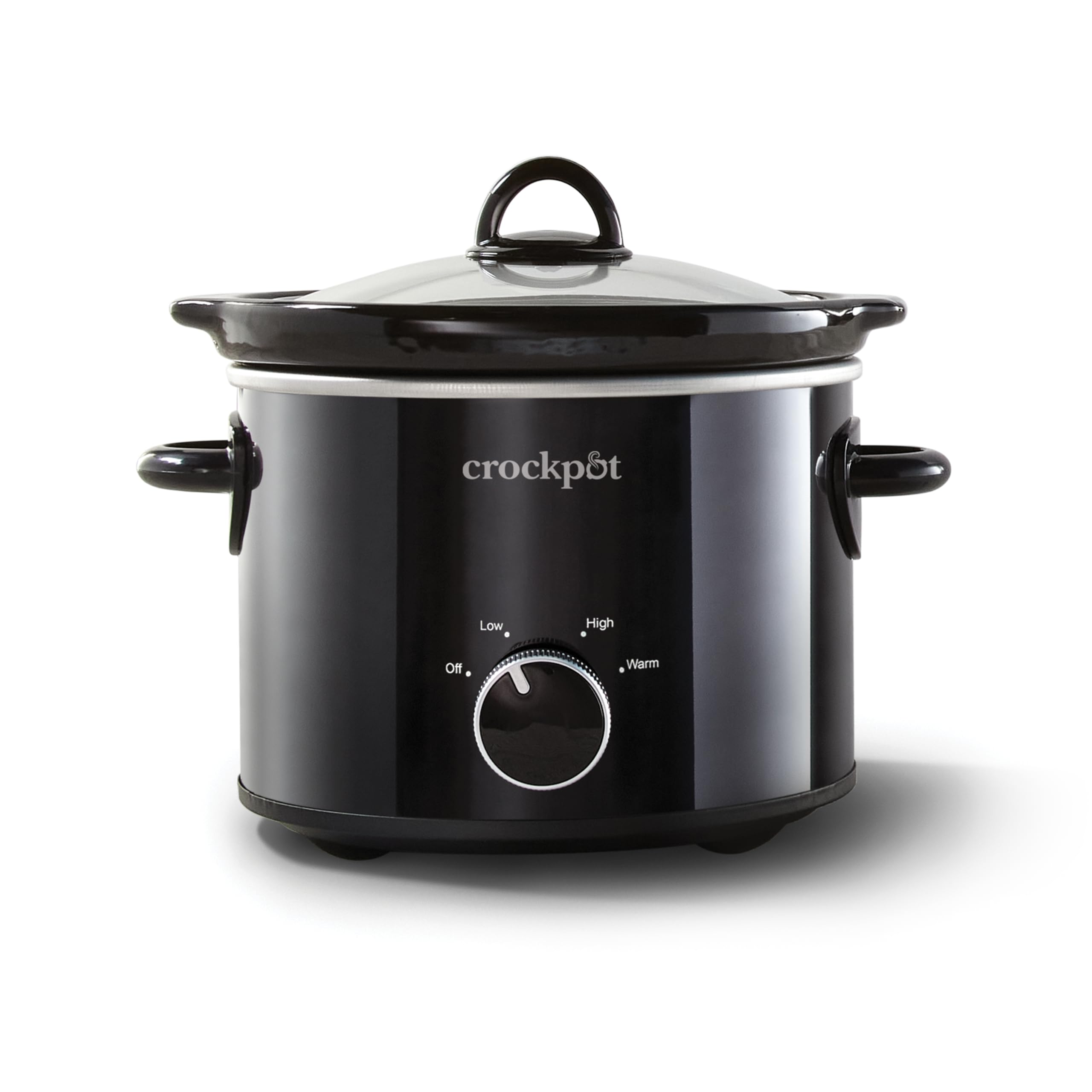 Crock-Pot 2-quart front view showing compact black housing and control dial, ideal for small kitchens
