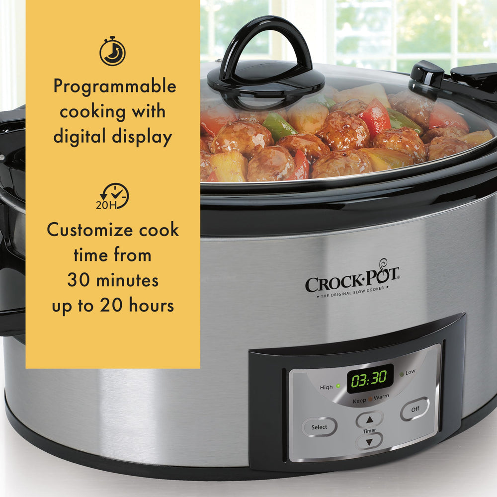 Crock-Pot digital display and controls showing programmable timer for precise cooking benefit