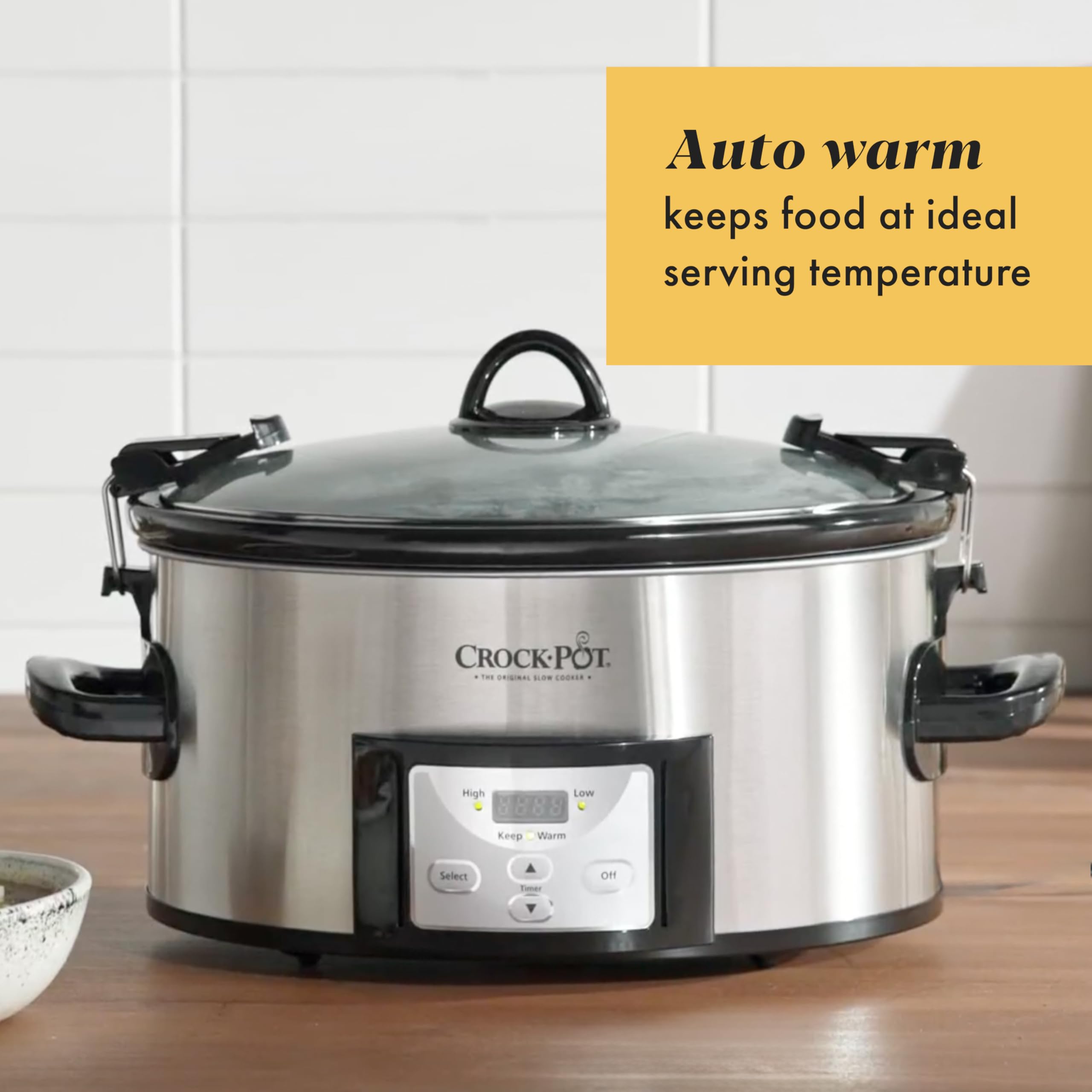 Crock-Pot in use at a potluck showing convenient serving and secure transport benefit