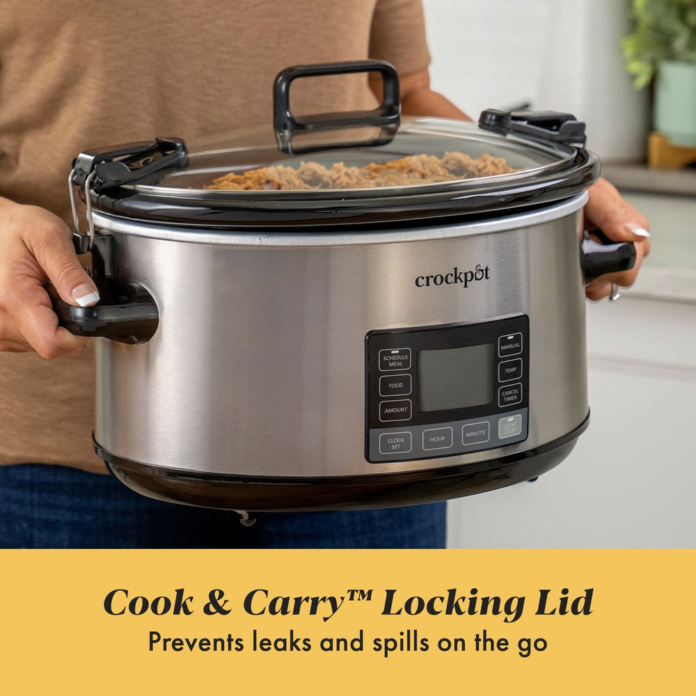 Crock-Pot locking lid close-up showing leak-proof seal for safe transport