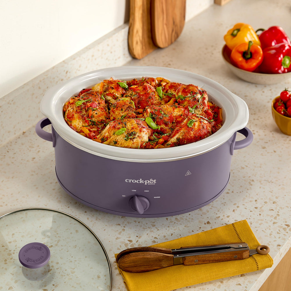 Crock-Pot beside measuring cup illustrating 7-quart capacity and portion planning convenience