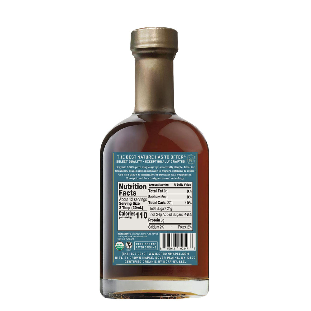 Crown Maple close-up of Madagascar vanilla bean and syrup highlighting real-bean infusion benefit