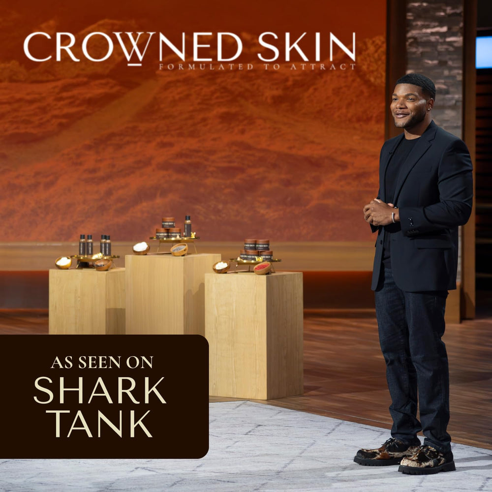 Crowned Skin shea and mango butters display highlighting nourishing ingredients