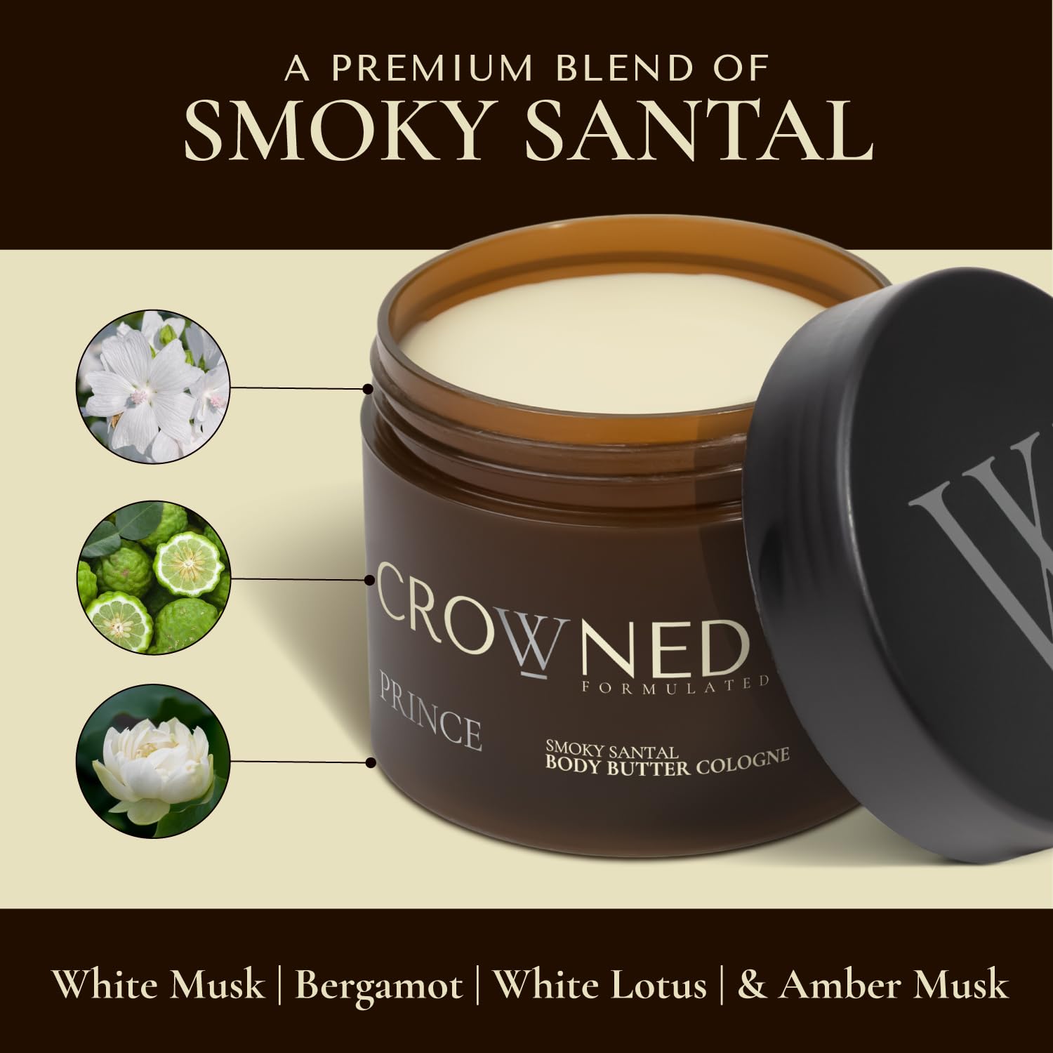 Crowned Skin jar in hand for scale showing convenient 4.4oz travel-friendly size