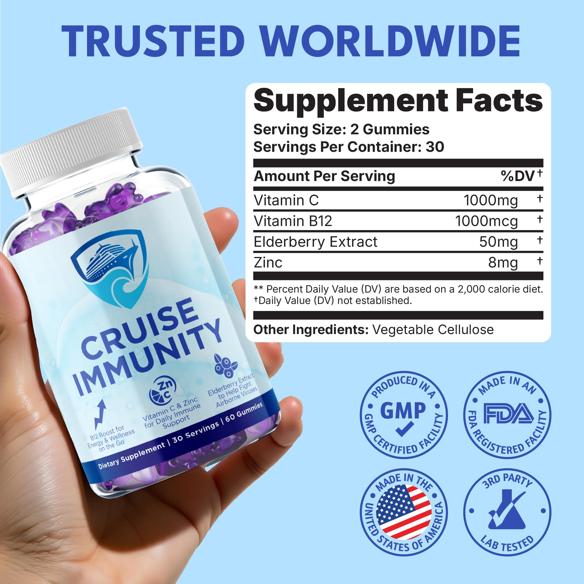 CRUISE IMMUNITY berry gummies close-up texture view highlighting vegan pectin