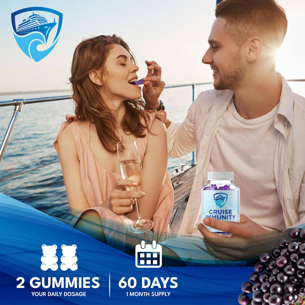 CRUISE IMMUNITY two gummies in hand for size comparison and easy dosing