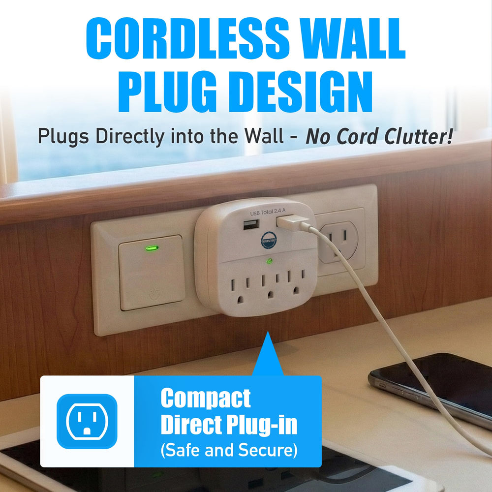 Cruise On plugged in beside a cruise cabin bed to provide multiple charges