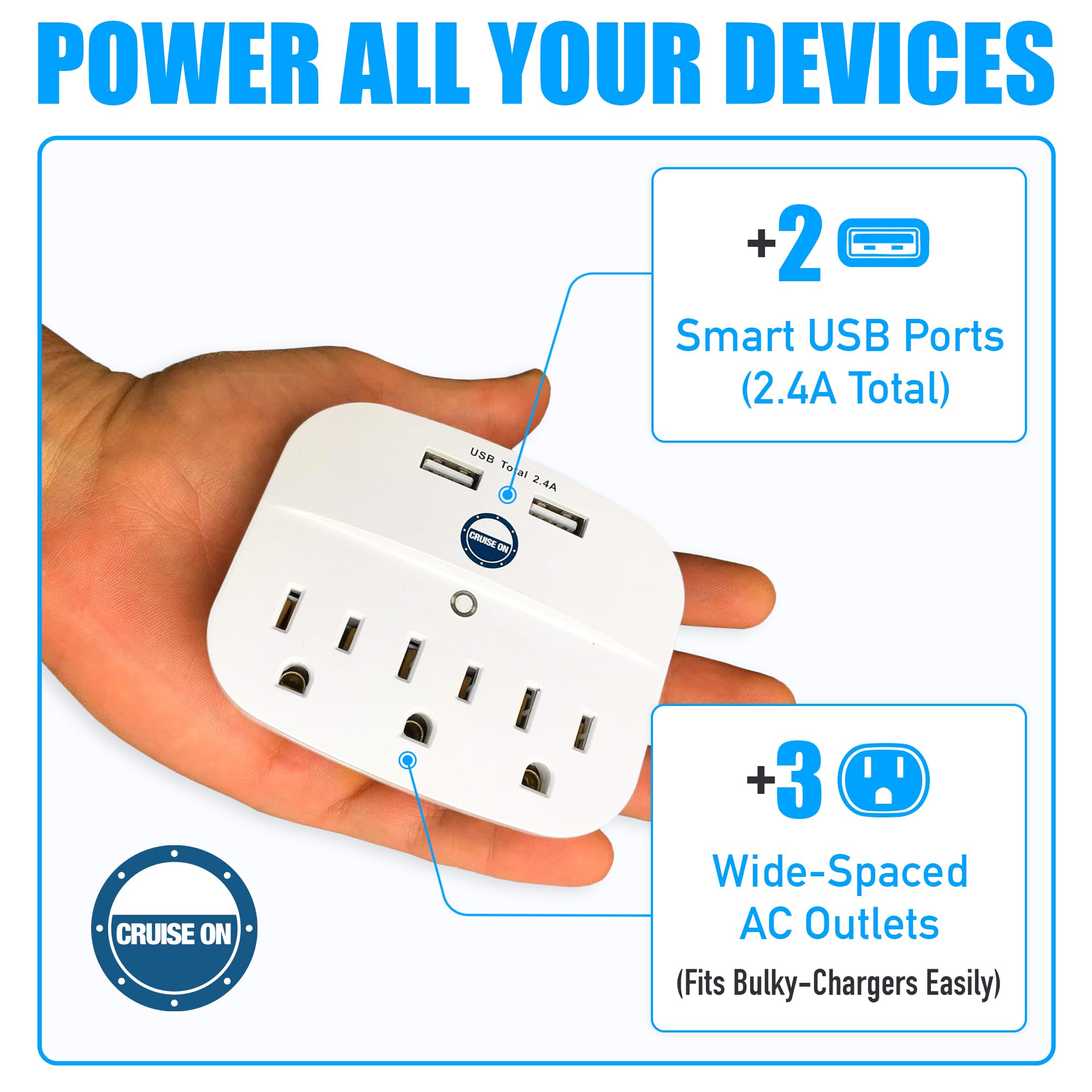 Cruise On on a bedside table with phone and tablet charging for tidy organization