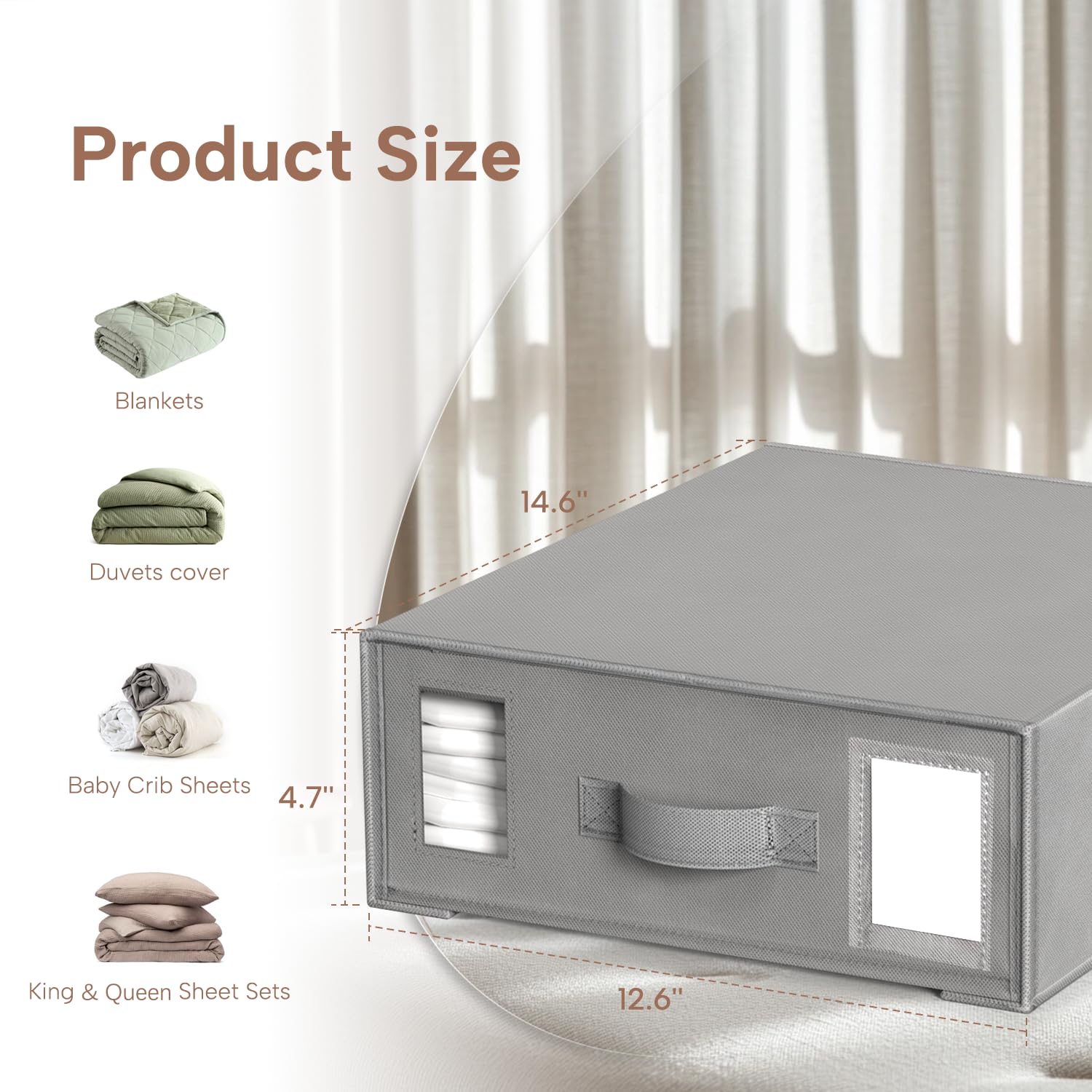 Criusia open zip-top showing folded sheets protected from dust benefit