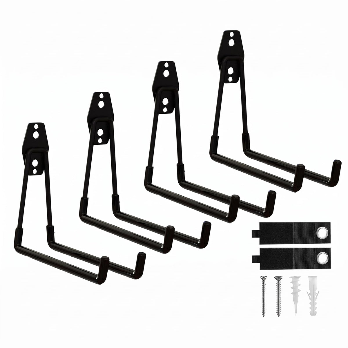 CRXCRC front view of four black wall hooks showing durable finish and compact pack benefit