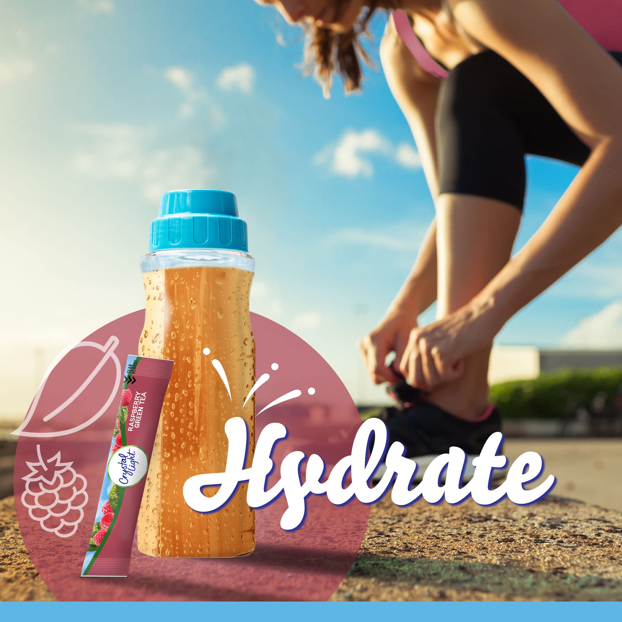 Reusable bottle mixed with Crystal Light showing travel-friendly hydration