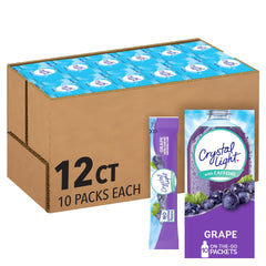 Crystal Light front packaging showing grape flavor and caffeine boost benefit