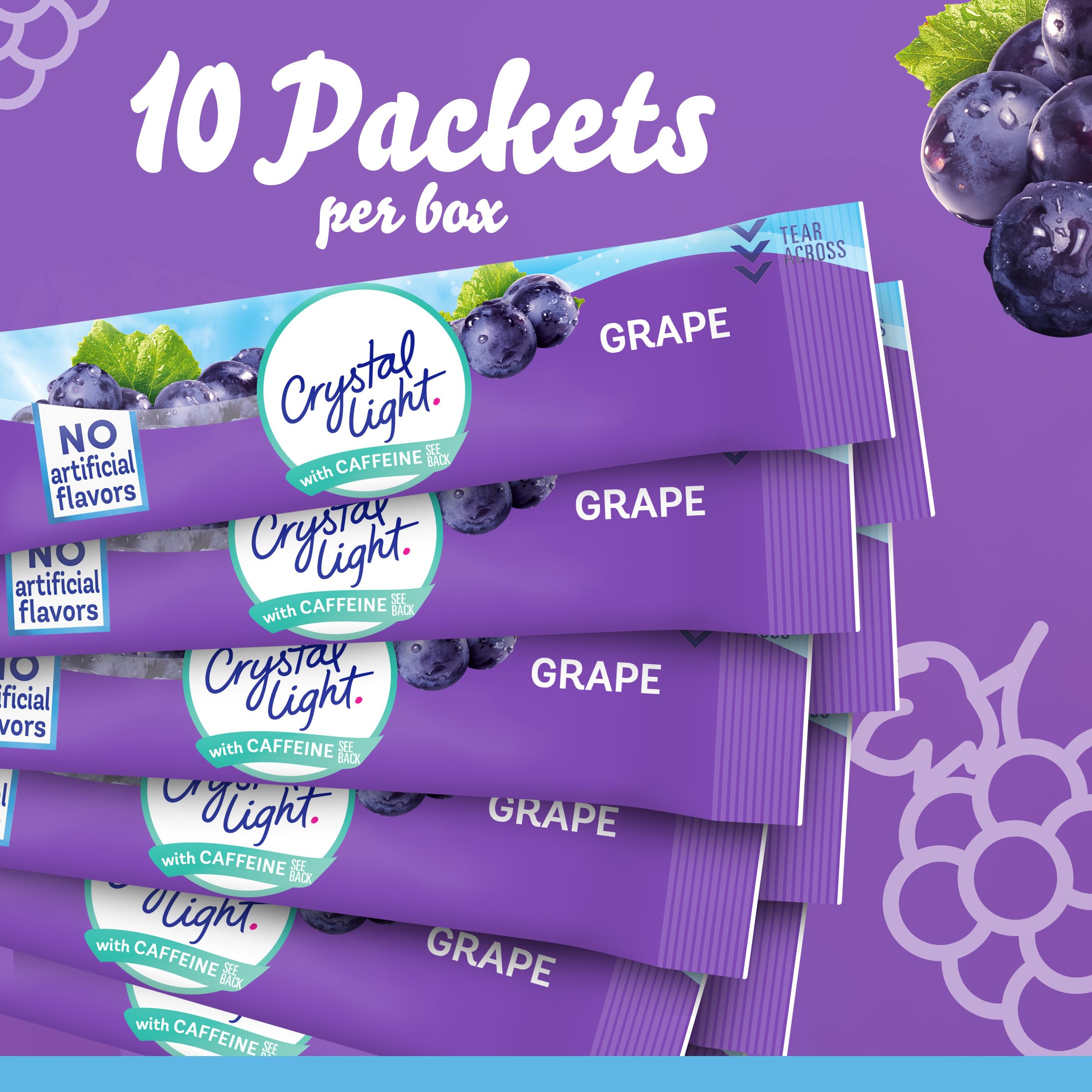 Prepared Crystal Light grape drink in a glass emphasizing low-calorie refreshment