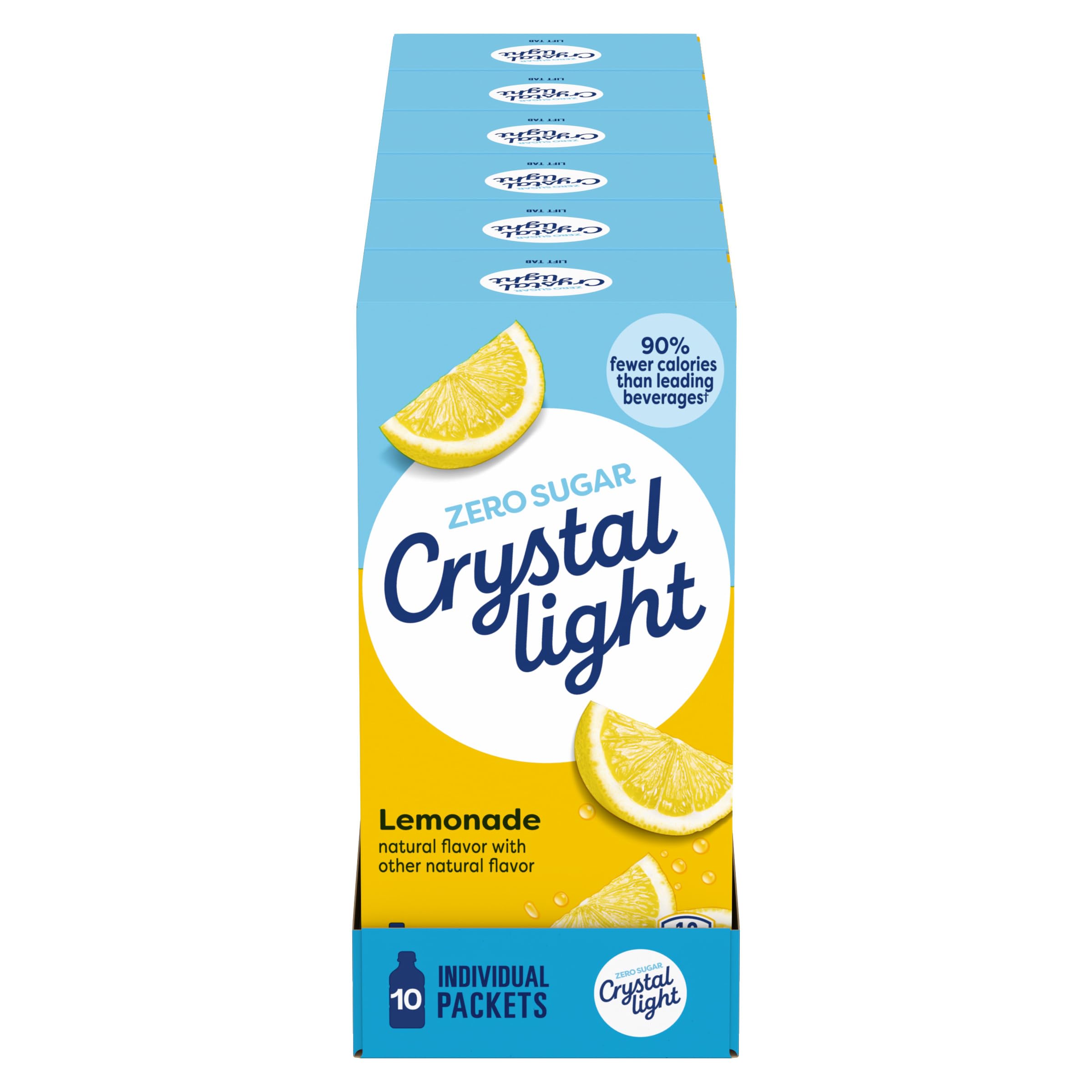 Crystal Light front packaging showing lemonade singles and clear benefits