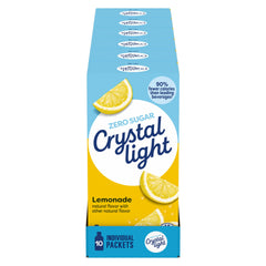 Crystal Light front packaging showing lemonade singles and clear benefits