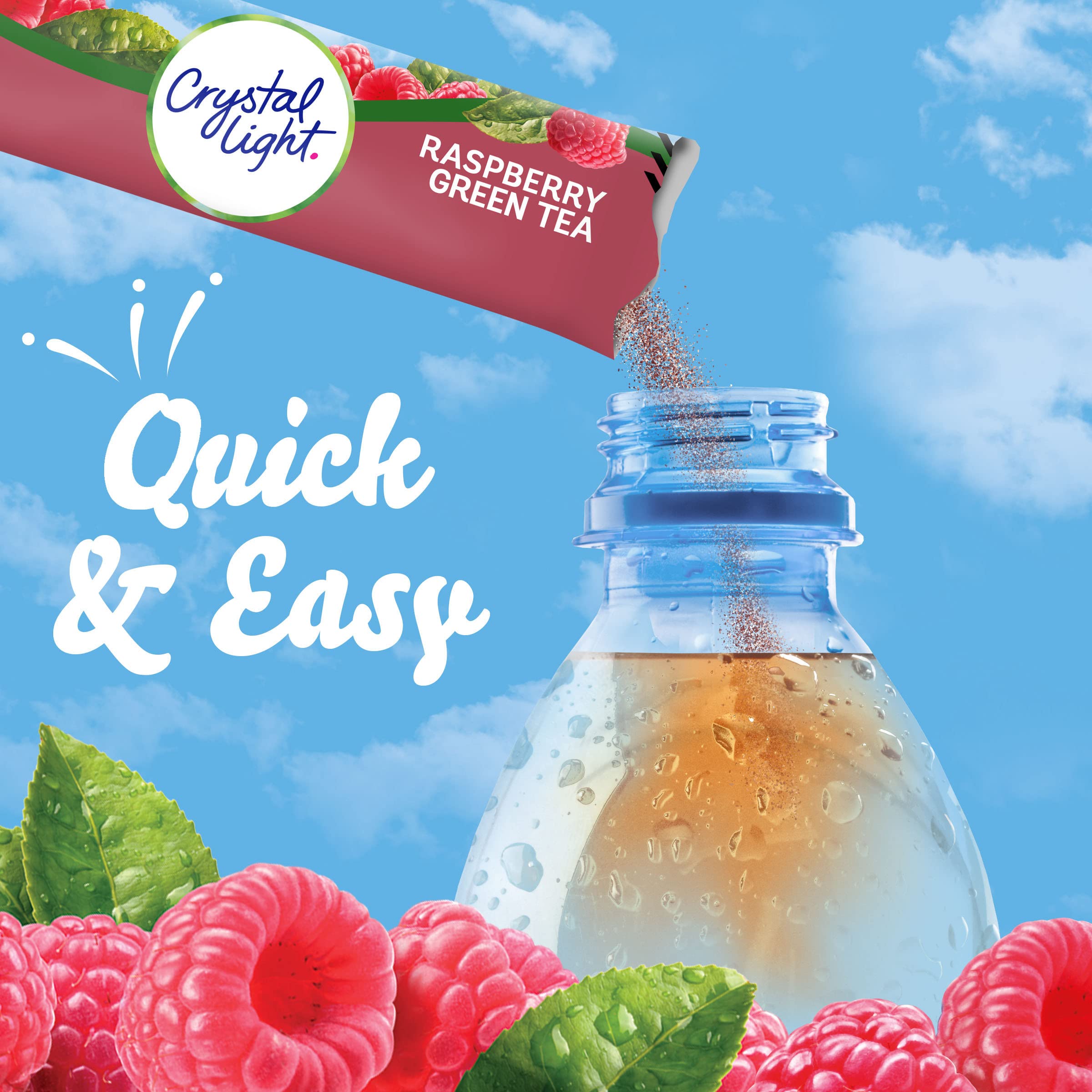Prepared Crystal Light raspberry green tea in glass showing refreshment