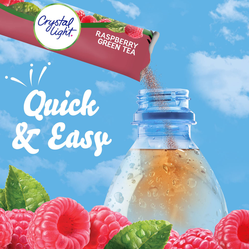 Prepared Crystal Light raspberry green tea in glass showing refreshment
