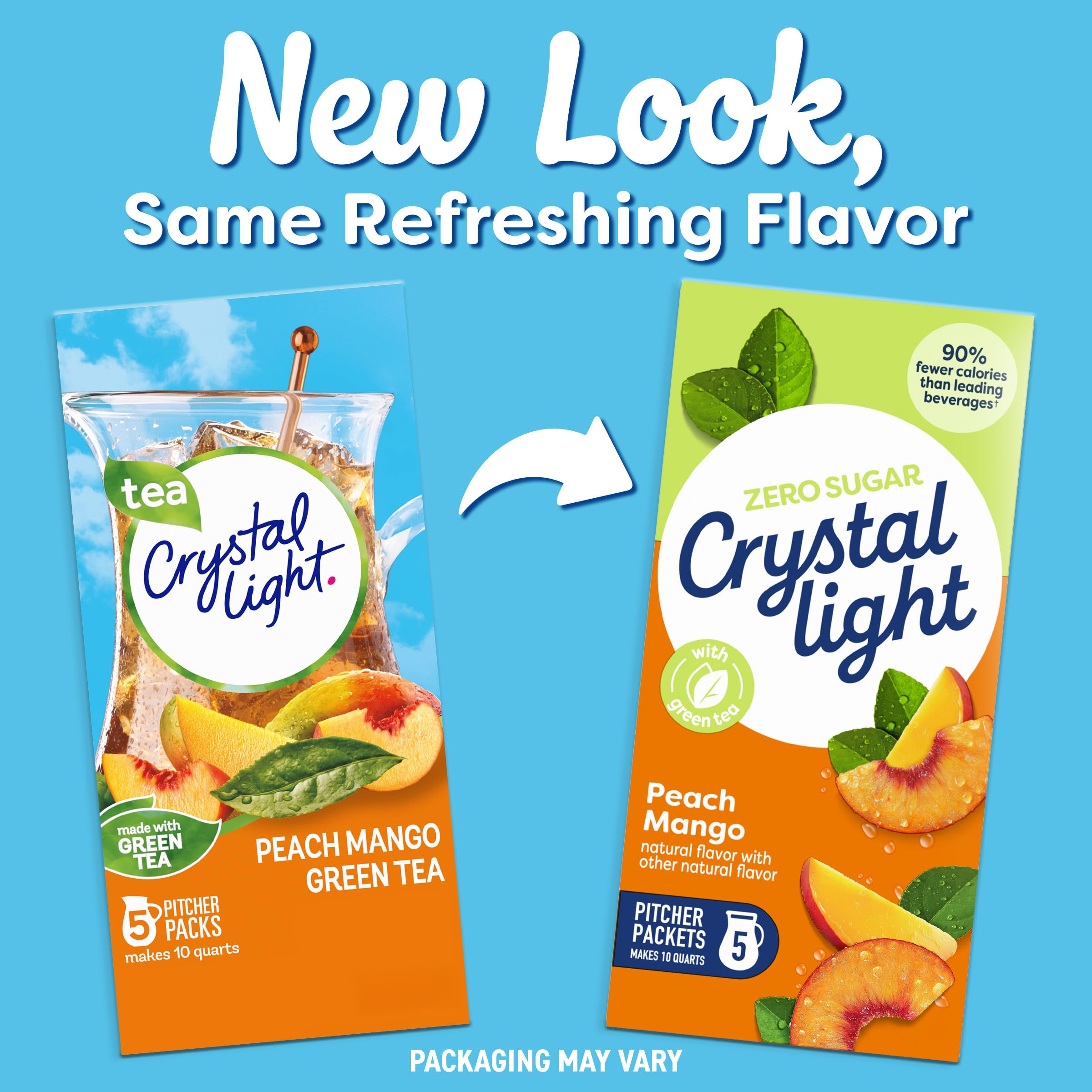 Crystal Light prepared 2-quart pitcher showing cold beverage and fridge-ready benefit