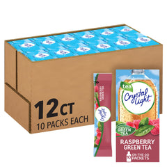 Crystal Light front packaging showing raspberry green tea and packet count benefit