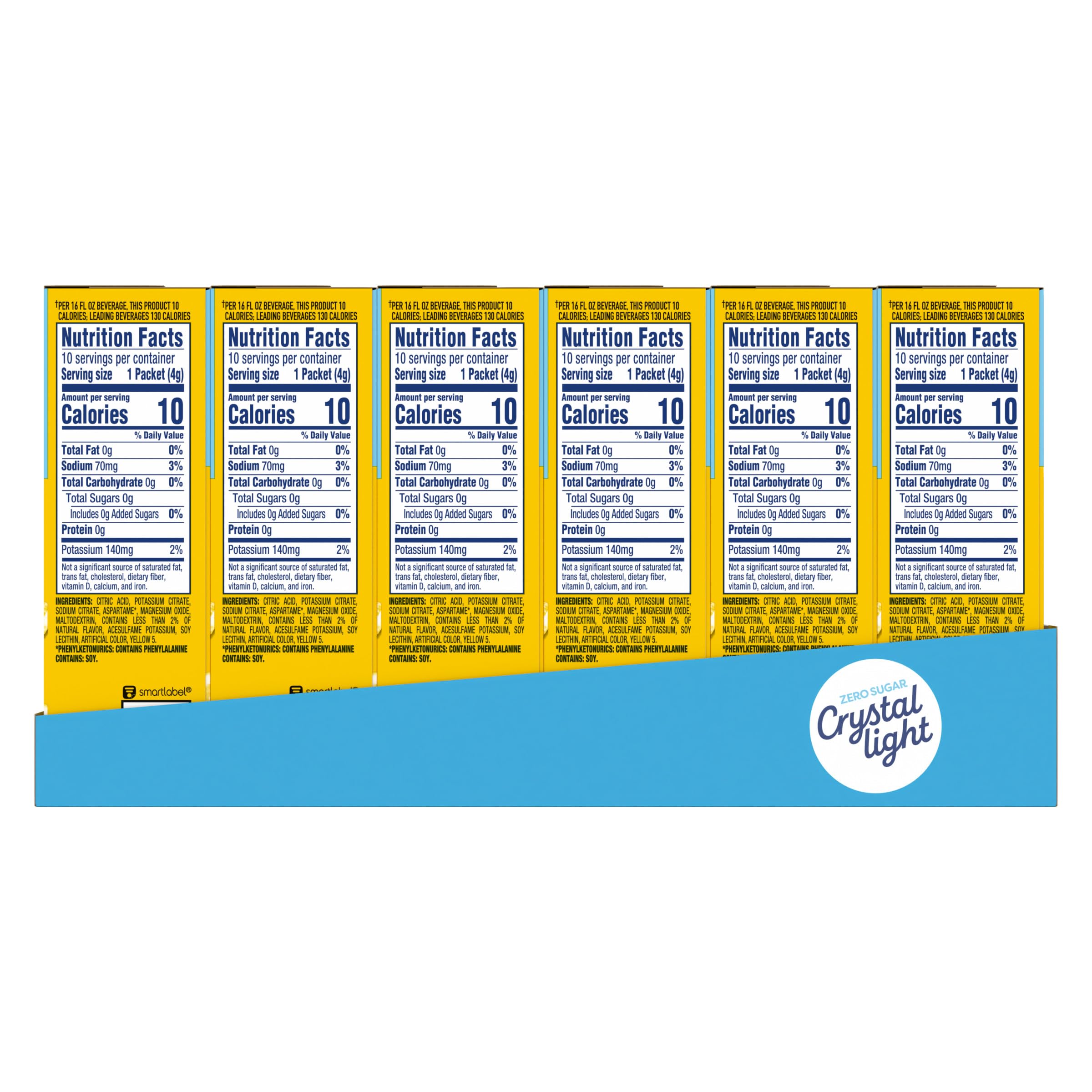Crystal Light serving size comparison showing one packet with 16 fl oz water benefit