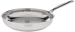 Cuisinart 10-inch skillet front view showing polished stainless and roomy cooking surface for even browning
