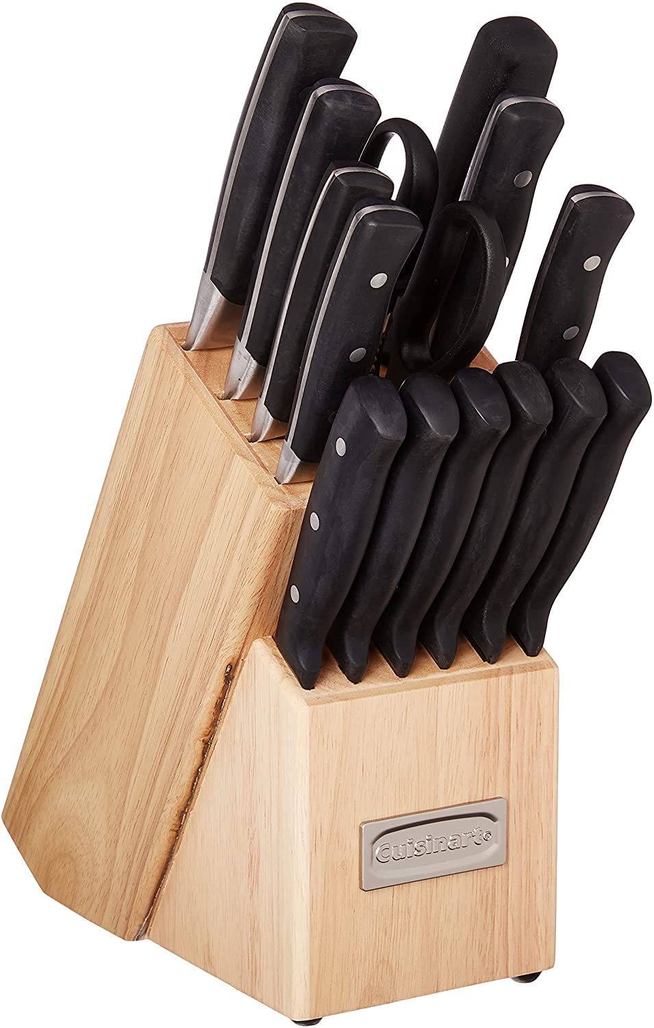 Cuisinart 15-piece block set front view showing wood block and all knives for organized storage