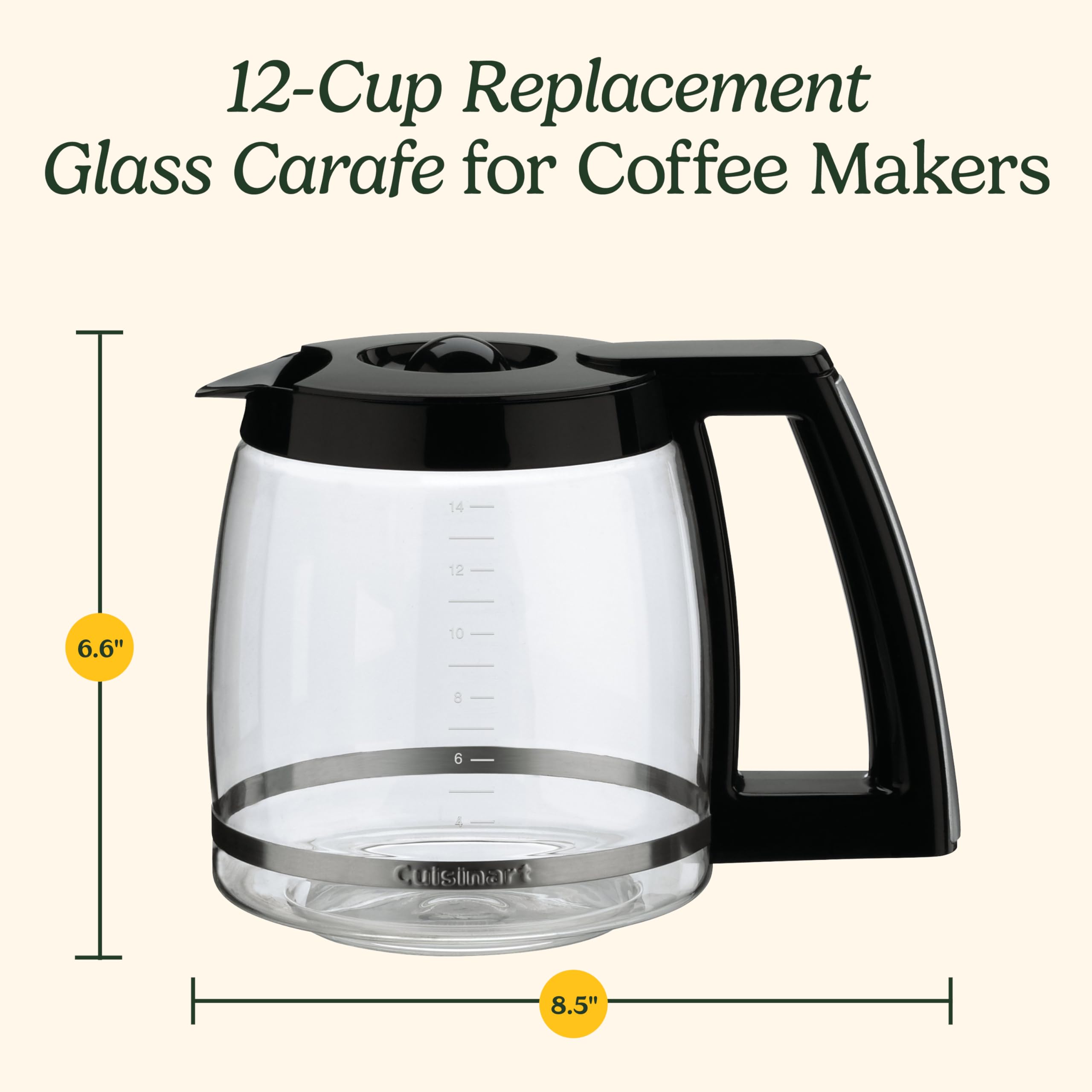 Cuisinart carafe next to mug showing scale and full 14-cup capacity