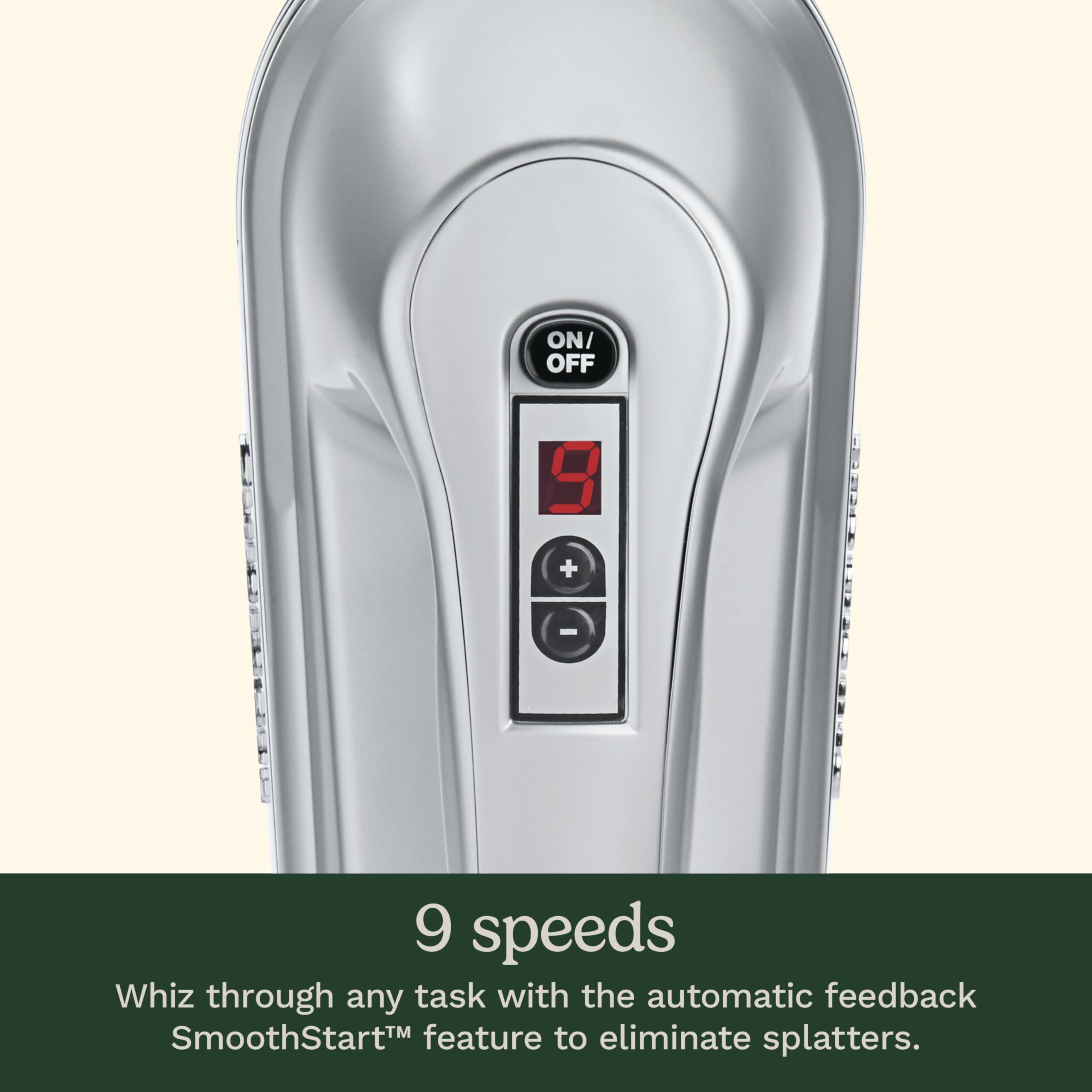 Cuisinart control panel LED speed display showing nine-speed precise control
