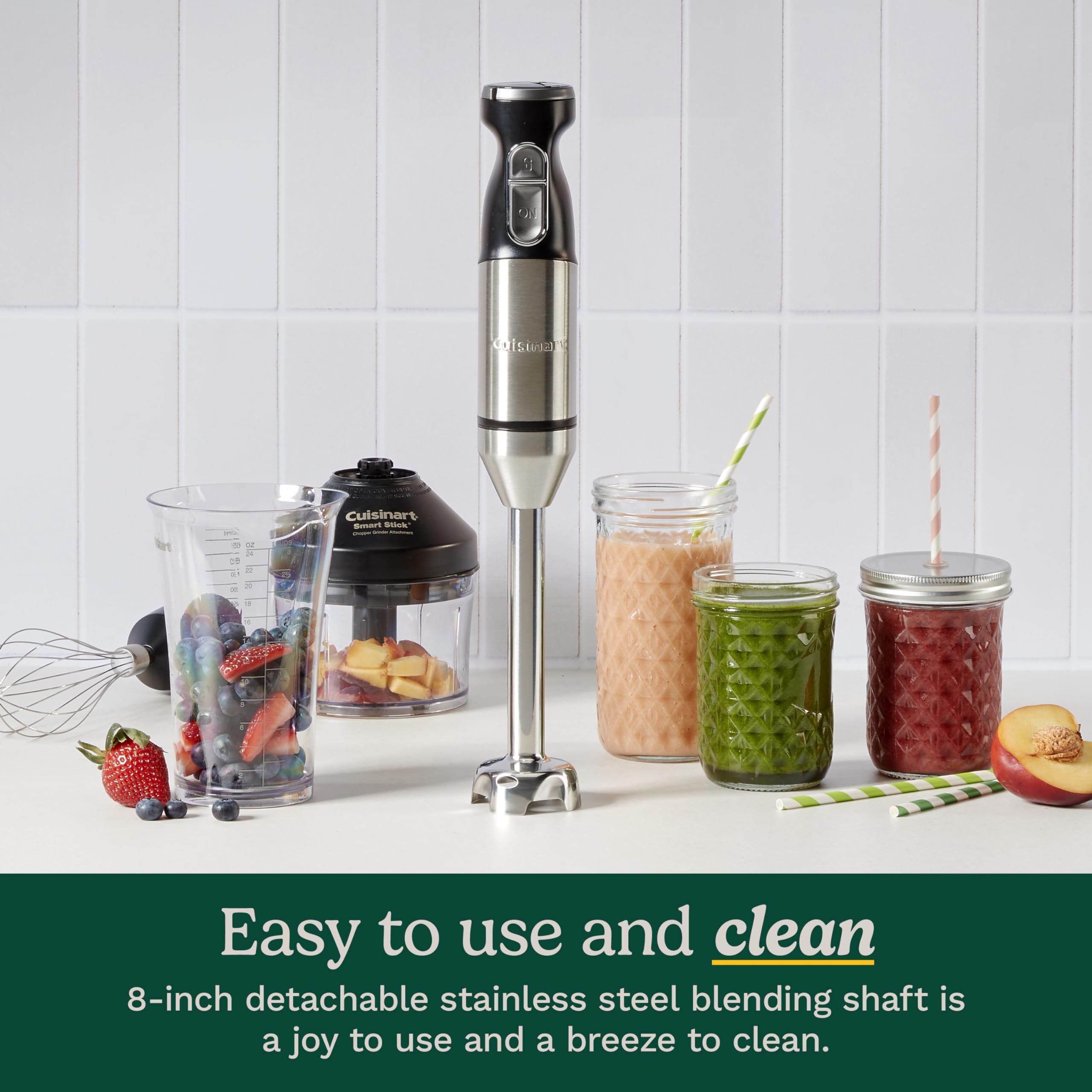 Cuisinart chopper, whisk and measuring cup attachments displayed for versatile prepping