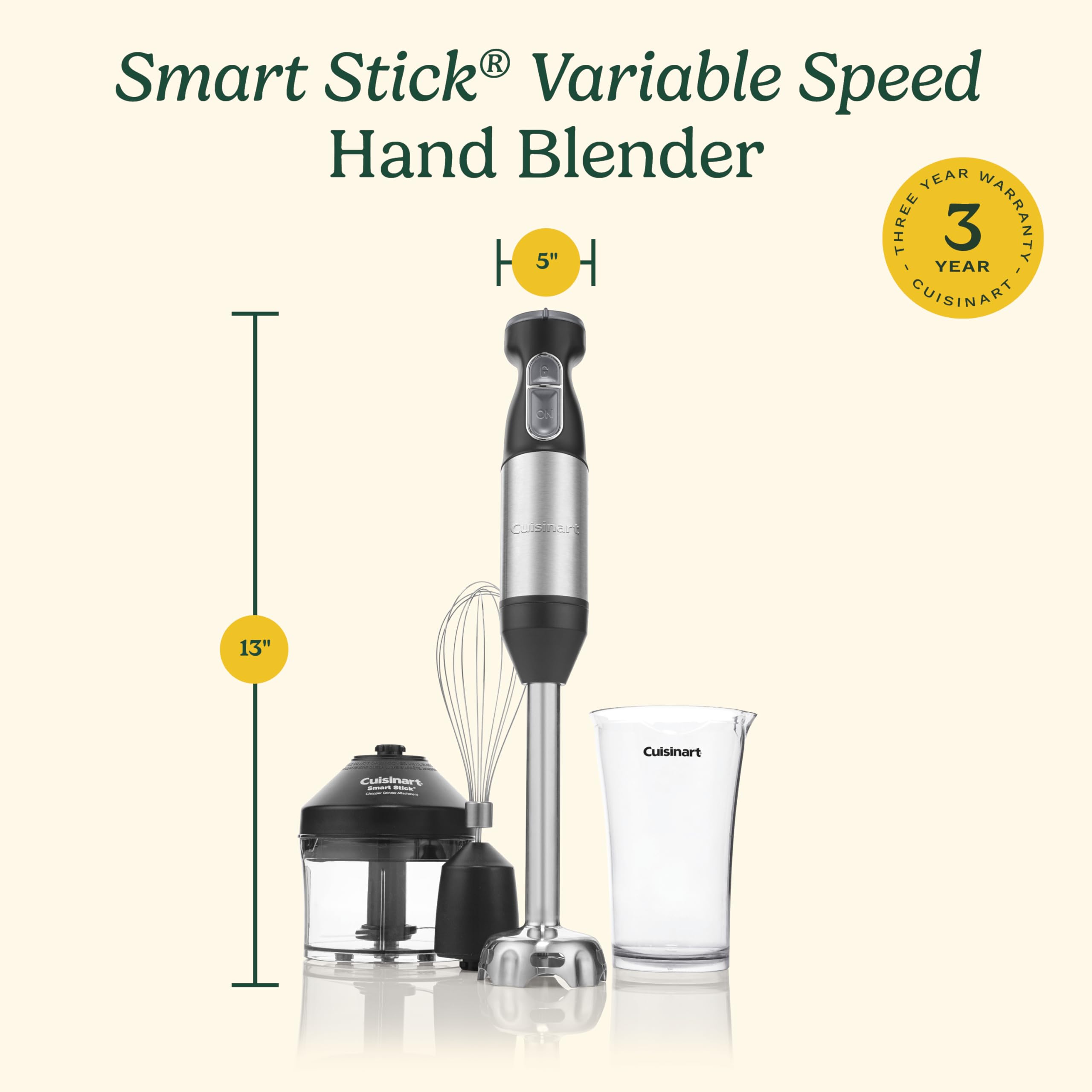 Cuisinart blender next to a measuring cup illustrating compact size and storage benefit