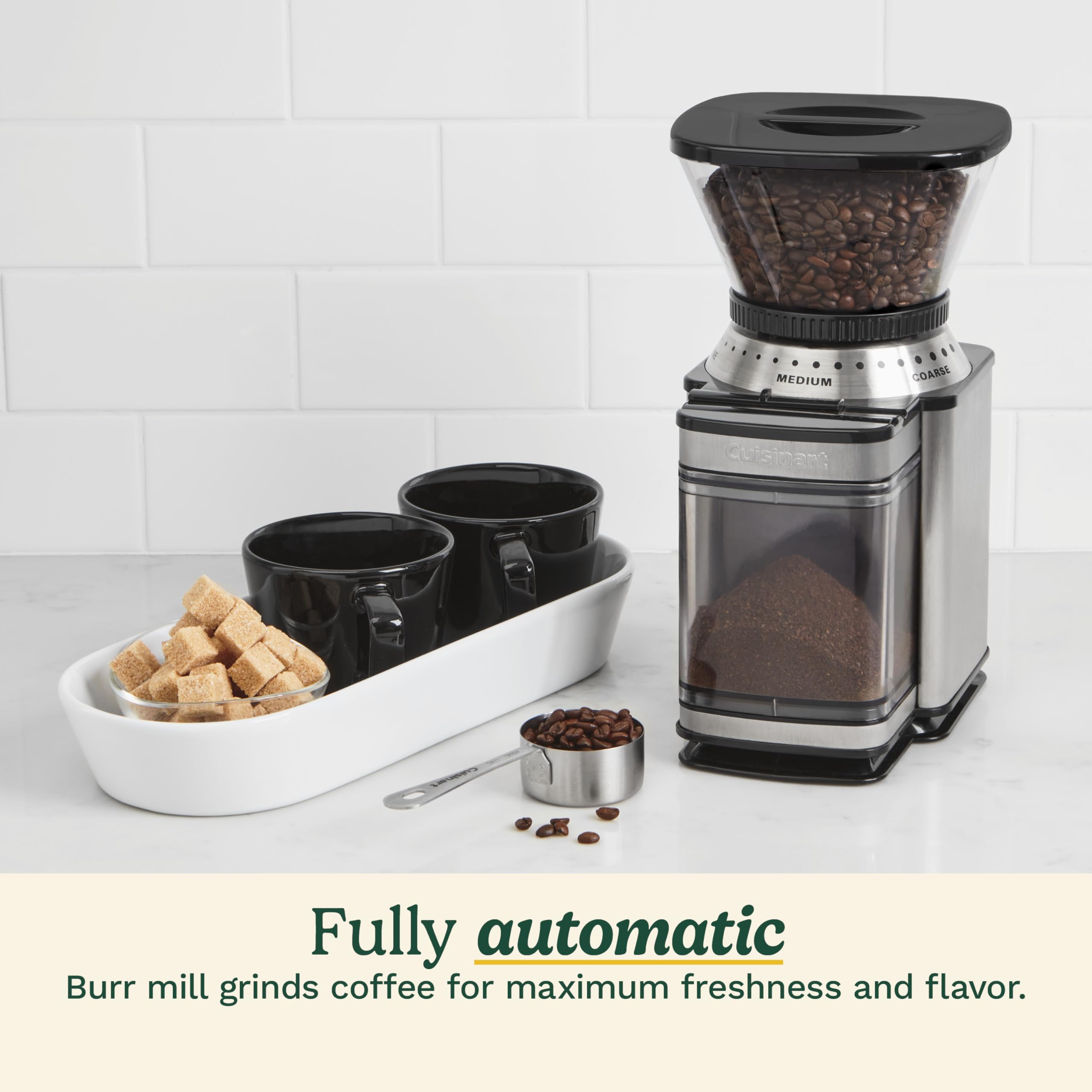 Cuisinart flat burr close-up showing uniform grind performance