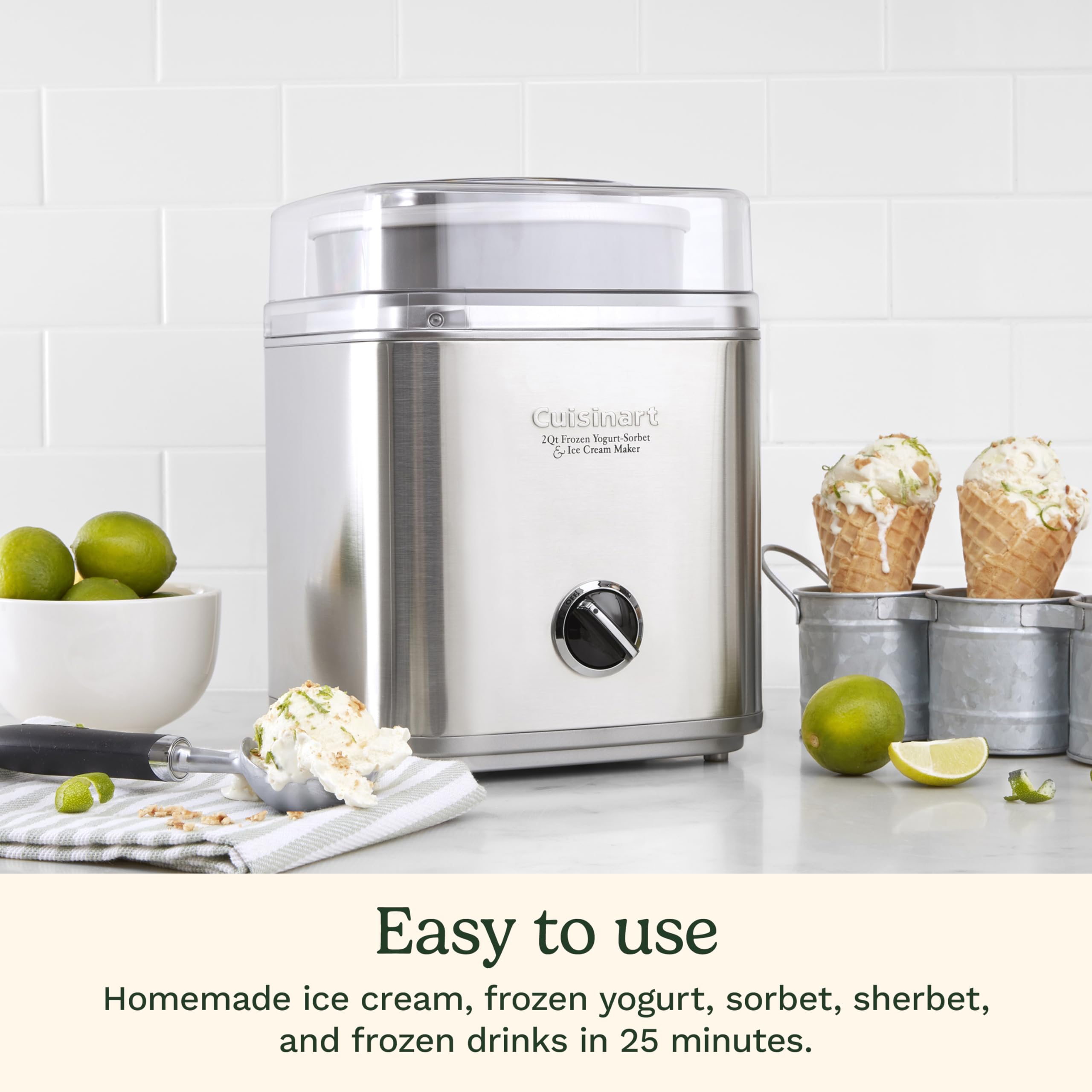 Cuisinart double-insulated freezer bowl close-up, keeps mixes colder longer