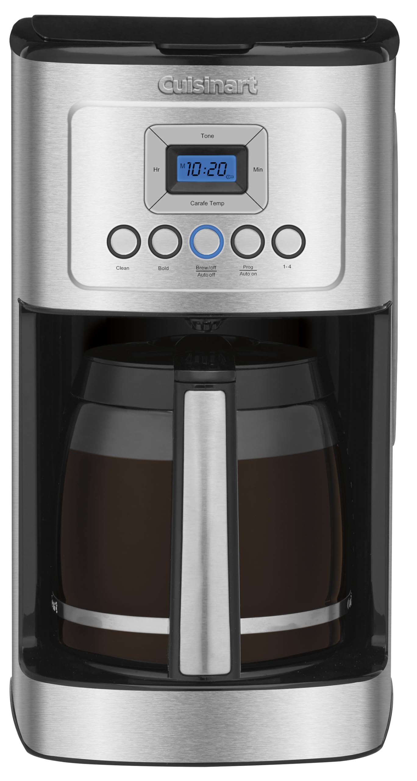 Cuisinart front view showing stainless steel finish and compact footprint for durable style