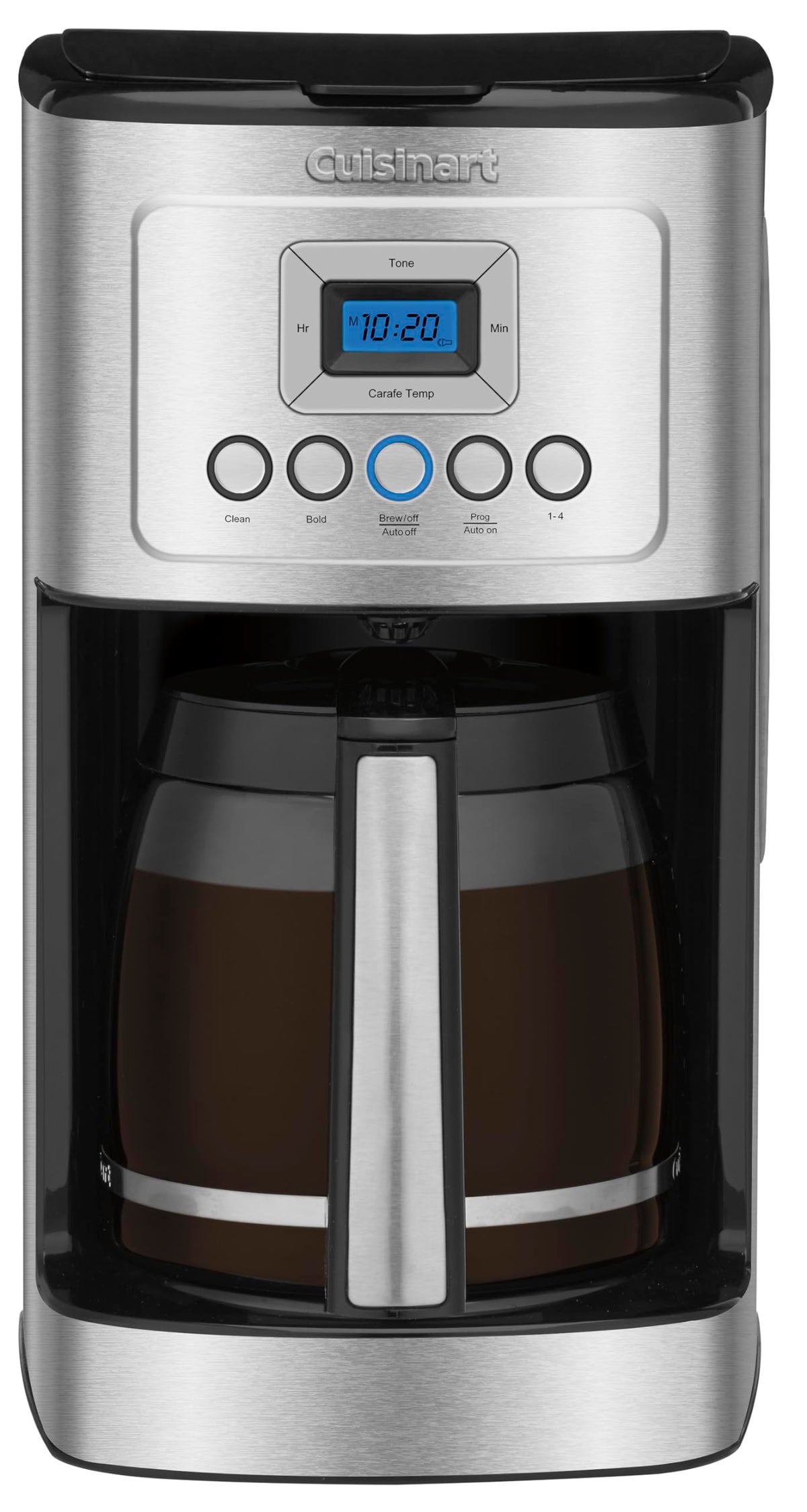 Cuisinart front view showing stainless steel finish and compact footprint for durable style
